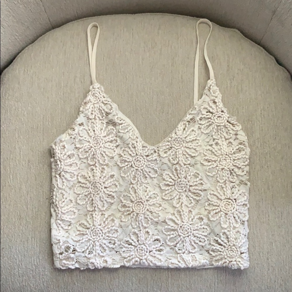 Zara Nude Beige Lace Crop Top
